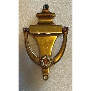 Vintage Coro Door Knocker Pin Gold Tone w/ rhinestones